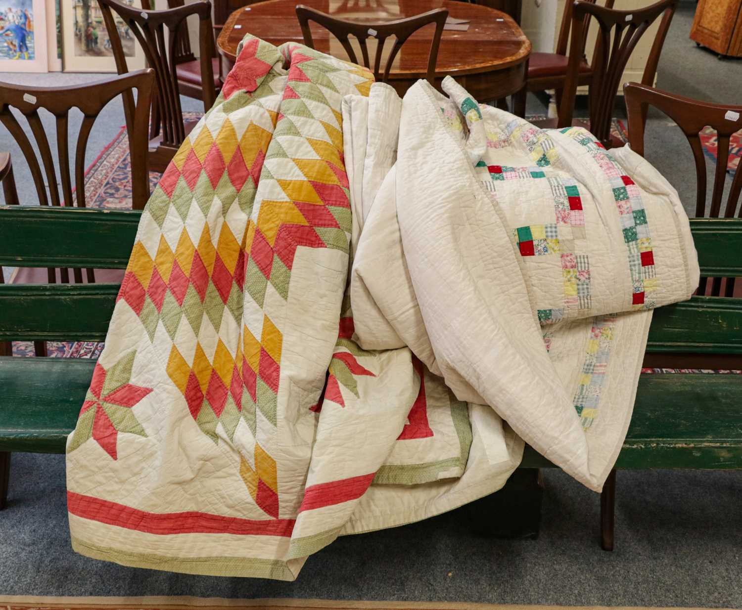 Lot 490 - Large early 20th century patchwork quilt with...