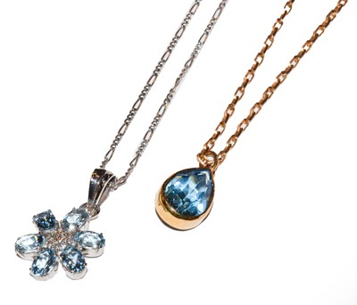 Lot 74 - An aquamarine and diamond pendant on chain,...