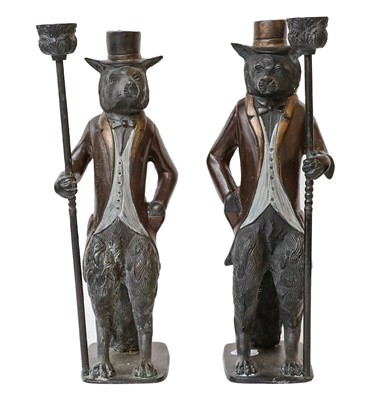 Lot 347 - A pair of zoomorphic bronze candlesticks...
