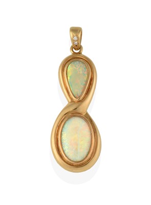 Lot 2371 - A French Opal and Diamond Pendant