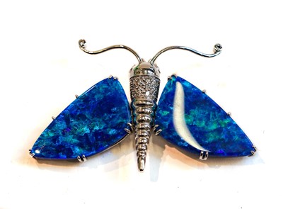 Lot 136 - An opal doublet and diamond butterfly brooch,...