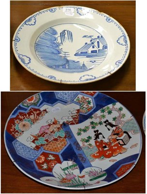 Lot 316 - Late 19th century Imari decorated charger; and an 18th century Delft blue and white tin glazed...