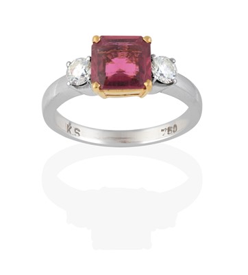 Lot 2344 - A Rubellite and Diamond Three Stone Ring