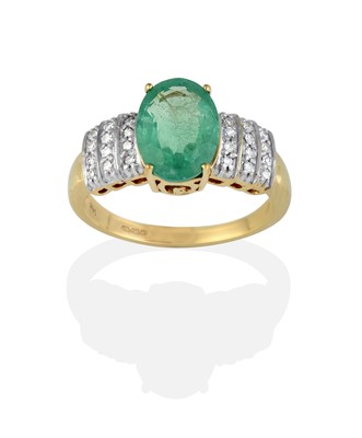 Lot 2377 - A 14 Carat Gold Emerald and Diamond Ring