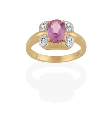 Lot 2342 - An 18 Carat Gold Pink Tourmaline and Diamond Ring