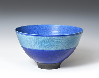 Lot 2028 - Peter Sparrey (b.1967) Blue crackled bowl Raku,...