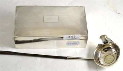 Lot 341 - Silver cigarette case with engine turned decoration; and a toddy ladle