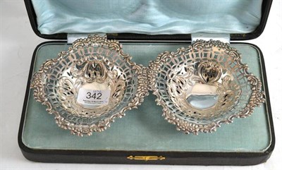 Lot 342 - Cased pair of silver dishes and three boxes of cutlery