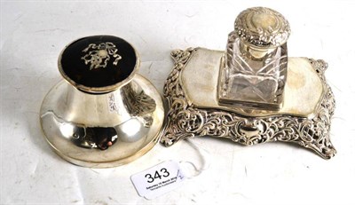 Lot 343 - Silver ink stand, by H.M, Birmingham 1894; and another with tortoiseshell lid, London 1918 (2)