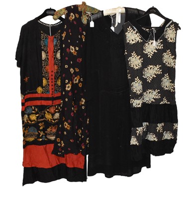 Lot 2043 - Circa 1920s Dresses, comprising a black floral...