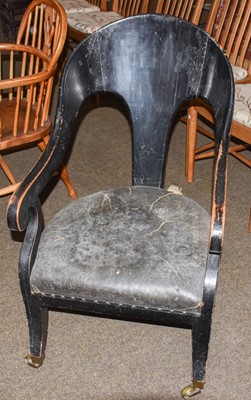 Lot 1309 - A tub shaped ebonised Victorian chair, 54cm by...