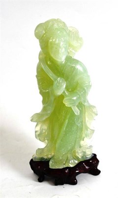 Lot 348 - Chinese green hardstone figures, cased