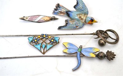 Lot 352 - Two Charles Horner hat pins and assorted enamel brooches (mainly a.f.)