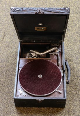 Lot 416 - An HMV picnic gramophone r, in black case, the...