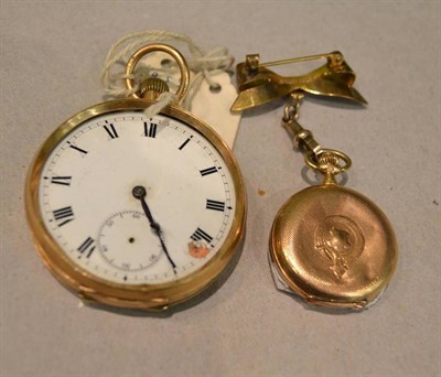 Lot 357 - A 15ct gold cased pocket watch and a 14k gold fob watch