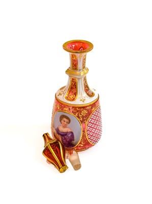 Lot 228 - A Ruby Overlay and Milk Glass Scent-Bottle,...
