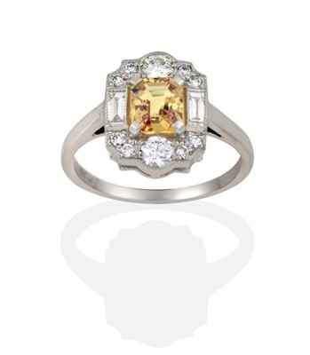 Lot 2350 - An Art Deco Style Yellow Sapphire and Diamond Ring