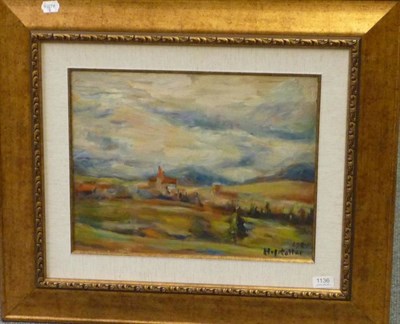 Lot 369 - Osias Hofstatter (1905-1995) Israeli, ";House in the Valley";, signed and dated 1945, oil on...