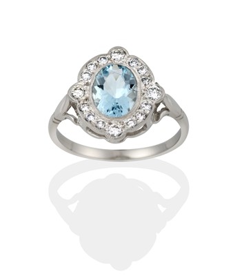 Lot 2418 - An Art Deco Style Aquamarine and Diamond Ring