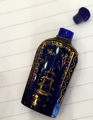Lot 1017 - A Gilt Metal Mounted Blue Glass Scent Bottle,...