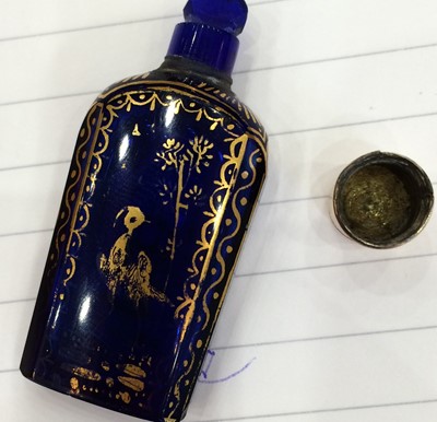 Lot 1017 - A Gilt Metal Mounted Blue Glass Scent Bottle,...