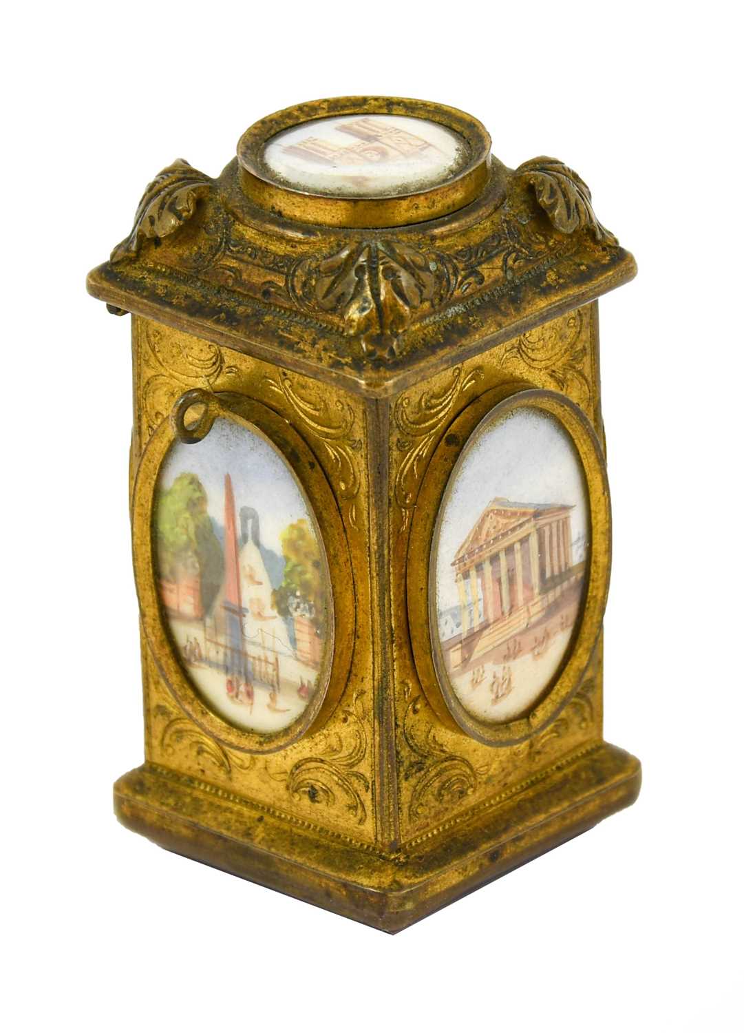 Lot 1014 - A French Gilt Metal Perfume Bottle and Hinged...