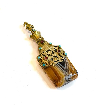 Lot 268 - A Gilt-Metal Mounted Banded Agate Scent-Bottle,...