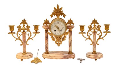 Lot 364 - A marble portico striking mantel clock and...