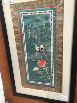 Lot 349 - Four large framed Chinese embroideries, two...