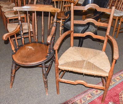 Lot 1308 - A early 20th century rush seated ladder back...