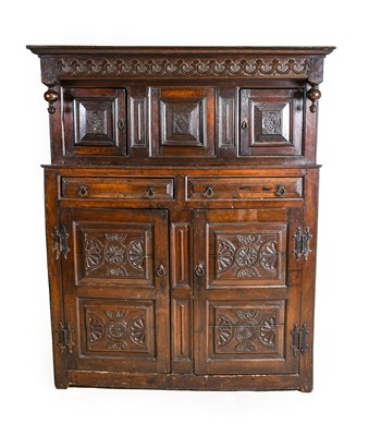 Lot 1352 - A Late 17th Century Joined Oak Press Cupboard,...