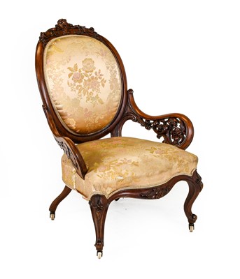 Lot 1308 - A Victorian Walnut Framed Armchair, circa 1870,...