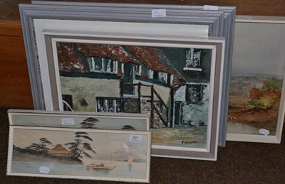 Lot 391 - A 20th century English school, framed watercolour landscape; framed oil on board signed...