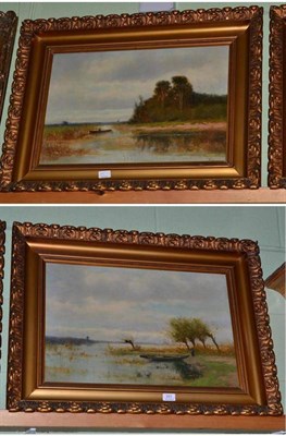 Lot 393 - Dutch school (late 19th century), two oils on canvas of figures in lakeland landscapes, each...