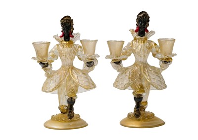 Lot 108 - A pair of Venetian Murano glass figural...