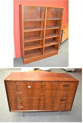 Lot 1001 - A 1970's Rosewood Veneered Sideboard, the rectangular top over four long drawers, on four...