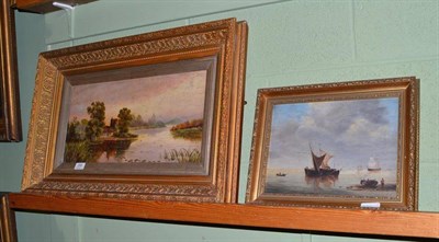 Lot 396 - M.Brown, river landscape, signed, oil on canvas; together with a gilt framed oil on canvas,...