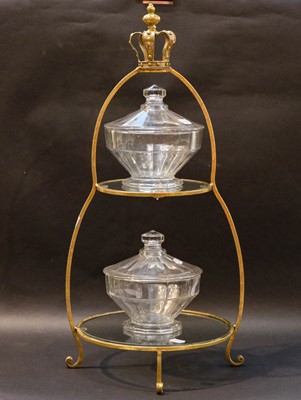 Lot 332 - A gilt metal and glass two-tier cake stand...