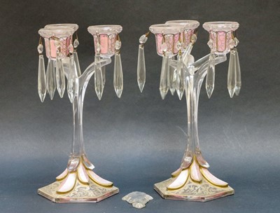 Lot 157 - ~ A Victorian cranberry glass epergne,...