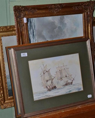 Lot 405 - J.E Fox, 20th century contemporary, gilt framed oil, shipping scene; another shipping scene, signed