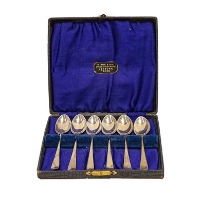Lot 319 - ~ A cased set of six silver teaspoons,...