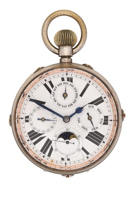 Lot 27 - A Nickel Plated Triple Calendar Moonphase...