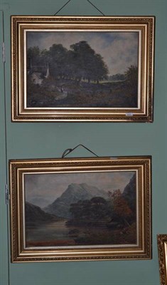 Lot 409 - Two oils on canvas by W J Crampton - lakeland landscape and figures in a landscape (2)