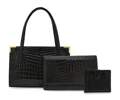 Lot 3025 - Circa 1960s Gucci Black Crocodile Handbag,...