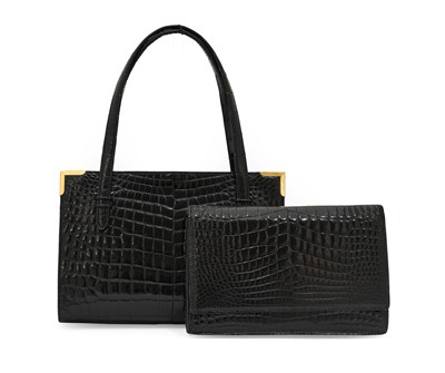 Lot 3025 - Circa 1960s Gucci Black Crocodile Handbag,...