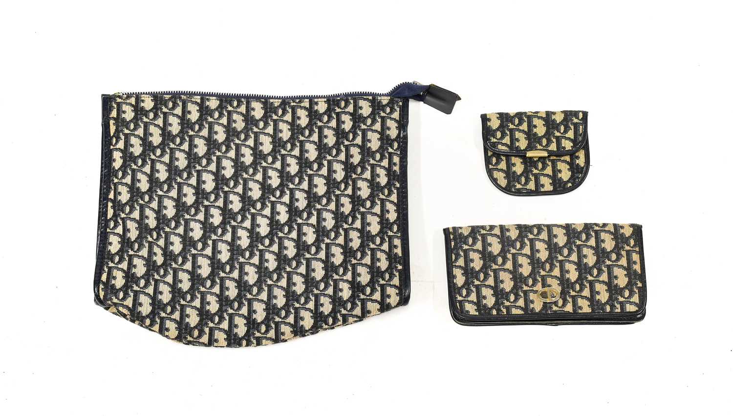 Circa 1970s Christian Dior Blue Monogrammed Wash Bag with zip fastening