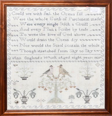 Lot 1052 - A framed sampler worked by Ann England, aged 8...