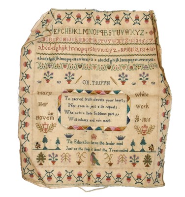 Lot 2175 - Unframed Sampler Worked by Mary White Dated...