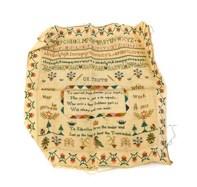 Lot 2175 - Unframed Sampler Worked by Mary White Dated...