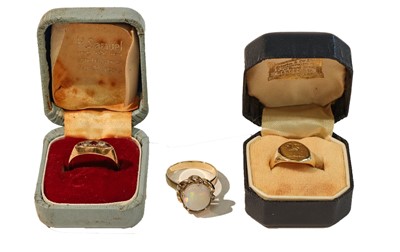Lot 249 - An opal and diamond ring, stamped '9CT',...